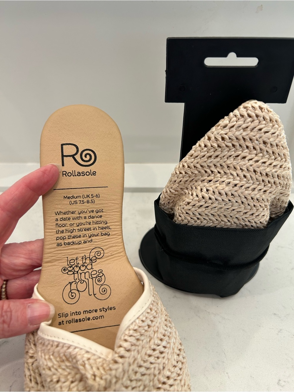 Rollasole Beige Knit Foldable Slip-On Flats